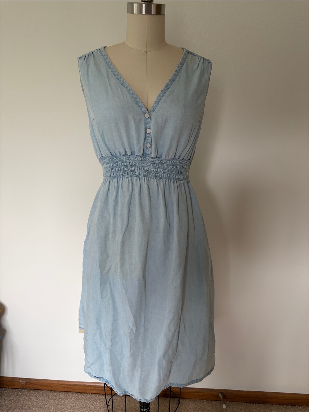 Light Blue Sleeveless V-Neck Smocked Waist Dress